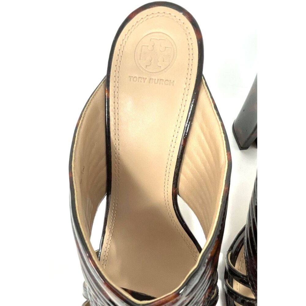 Tory Burch Brida Tortoiseshell Patent Leather Strappy Mule Heels Size 11M - Picture 7 of 10